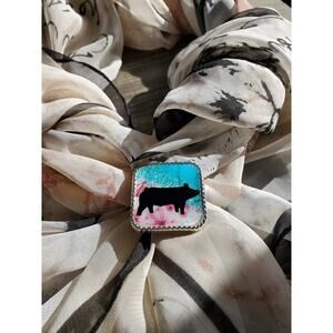 Turquoise pig scarf slide, bandana slide, wild rag scarf slides, concho slide 4H